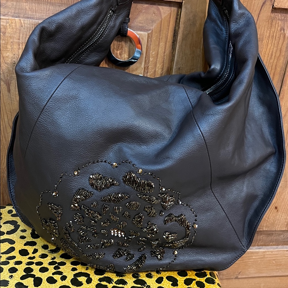 Pouch chocolate brown with beading spectacular large the color of Now unique